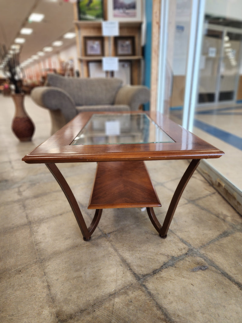 Walnut 2 Tier Coffee Table with Glass Insert