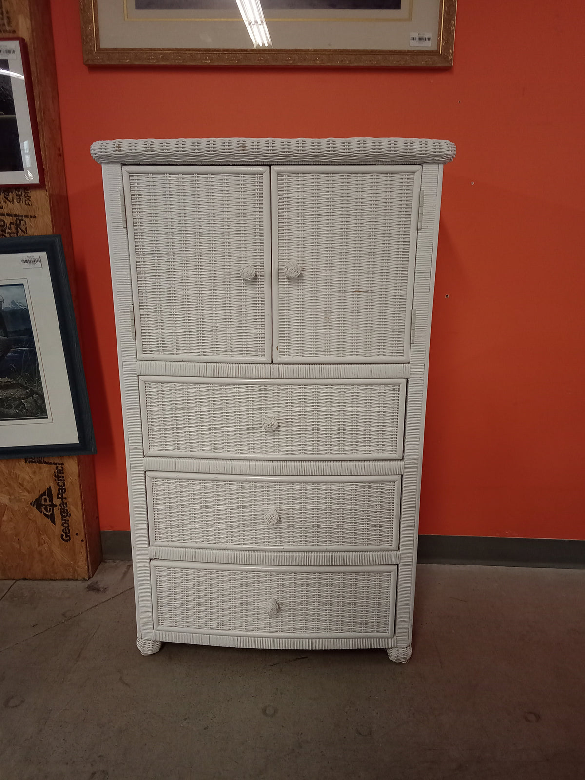 31"W Wicker Media Cabinet with Shelf and 3 Drawers