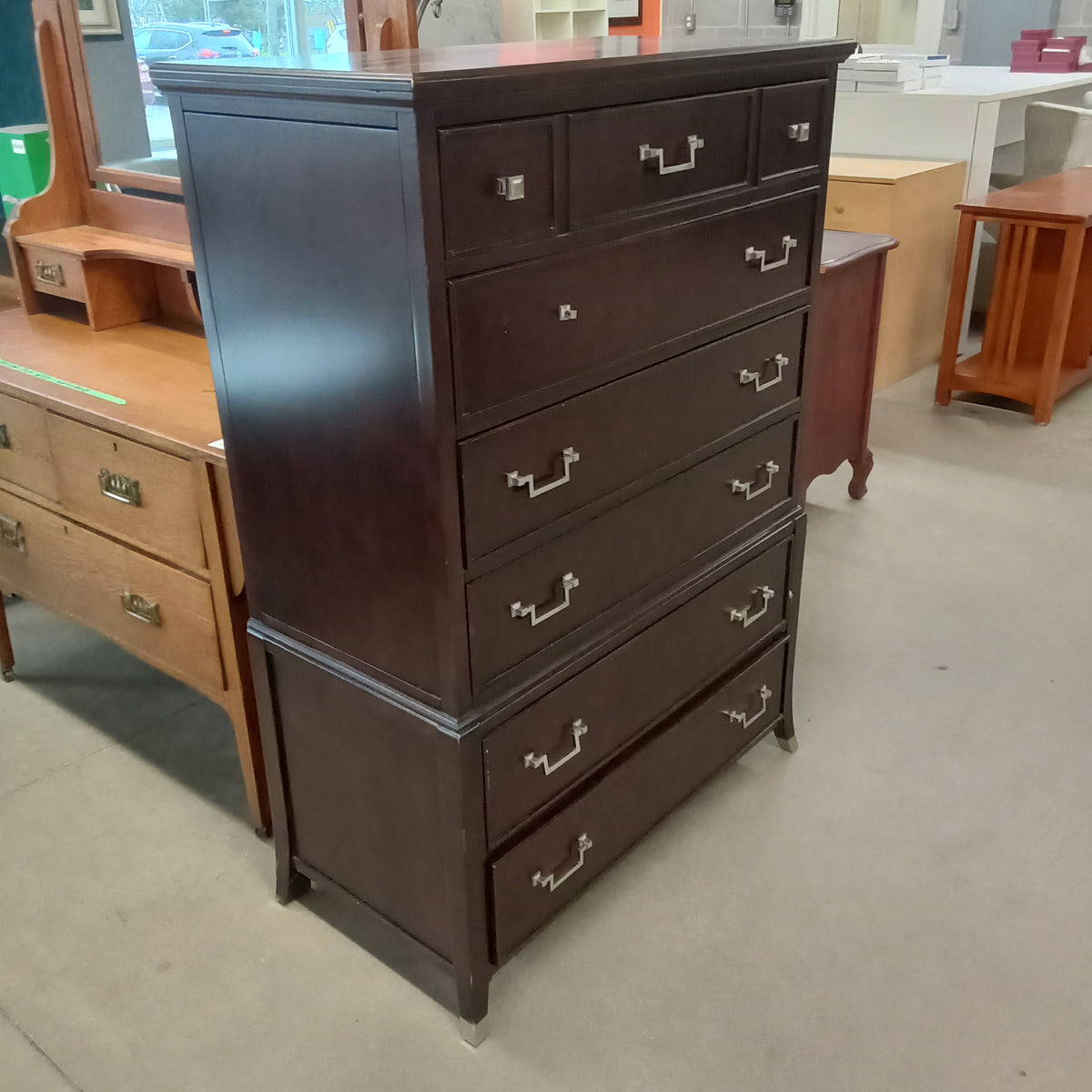 38.5"W 6-Drawer Tall Boy Dresser in Dark Wood