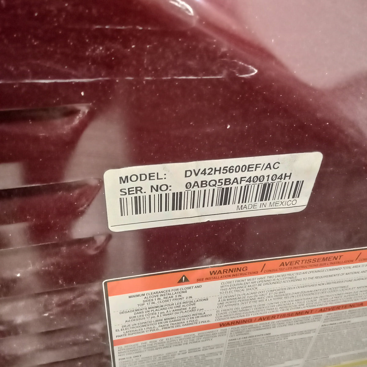 27"W Electric Front Load Dryer in Burgundy Finish