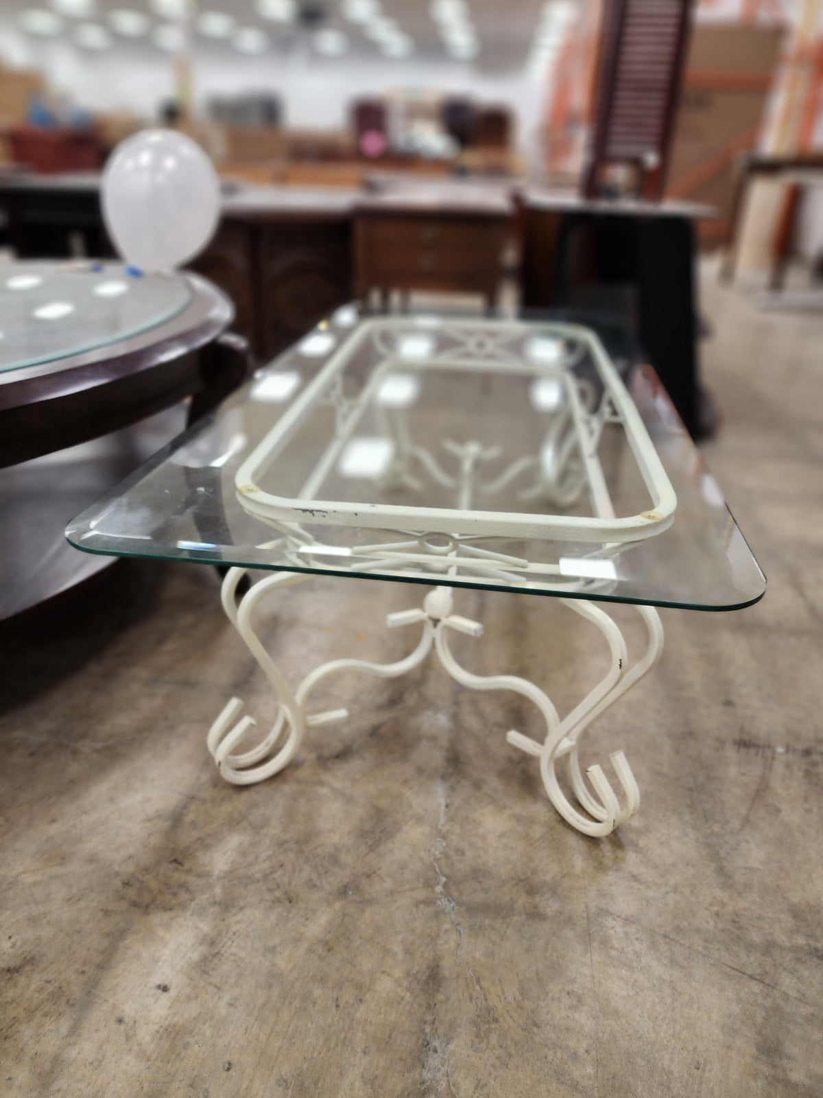 White Iron & Glass Coffee Table