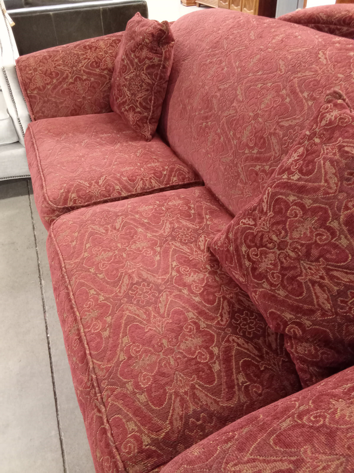 73"W Loveseat Red Patterned Corduroy Sofa