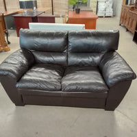 65"W Black Leather Love Seat