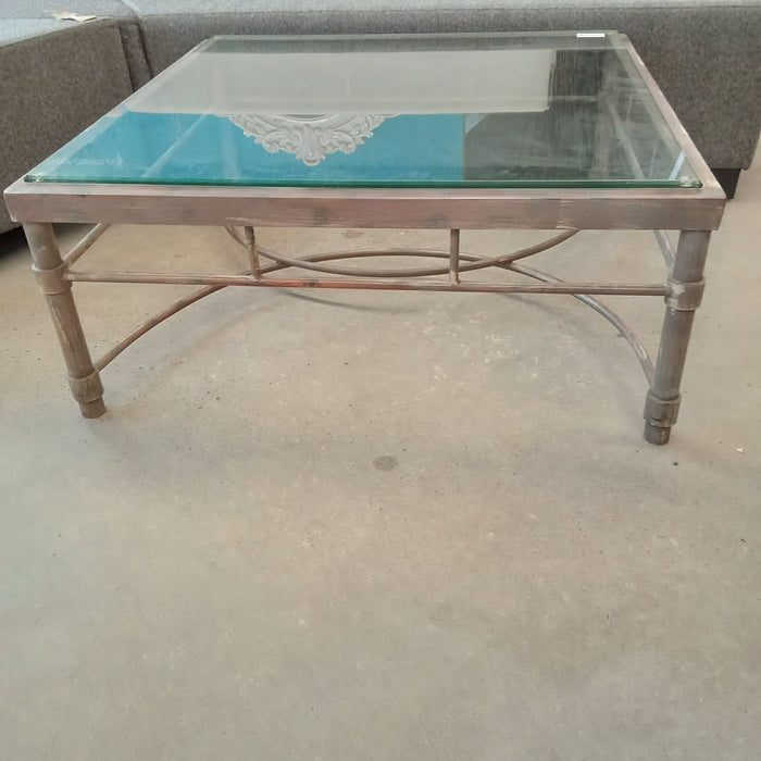 38"W x 38"D Wrought Iron Coffee Table with Glass Top