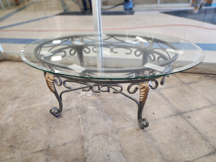 Oval Glass & Wrought Iron Coffee Table