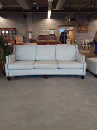 86"W Grey Fabric Sofa with Ottoman