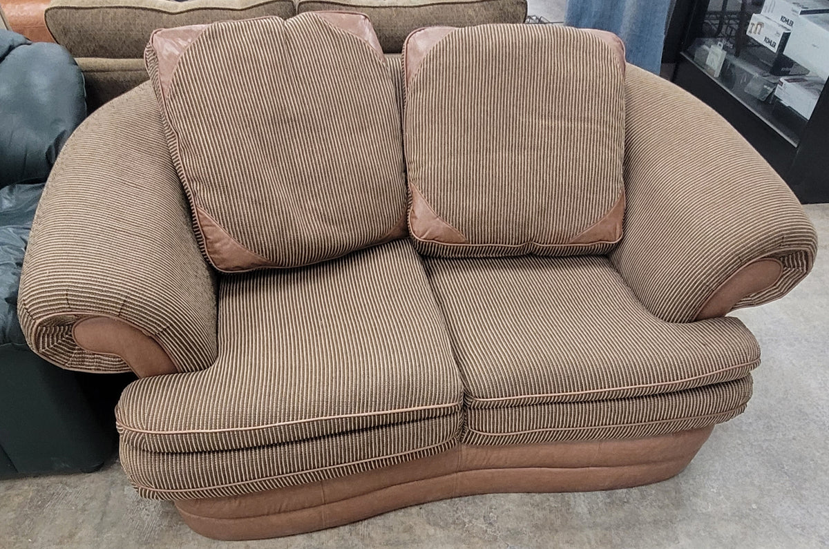Striped Loveseat With Leather Piping