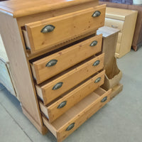 33.5"W 5-Drawer Pine Tall Boy Dresser