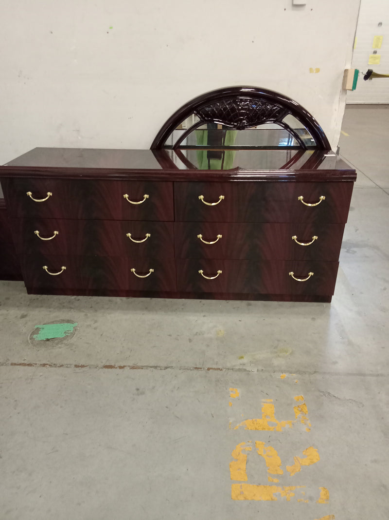 68.5"W Faux Italian Mahogany Dresser W/ Mirror and 6 Drawers #PH4
