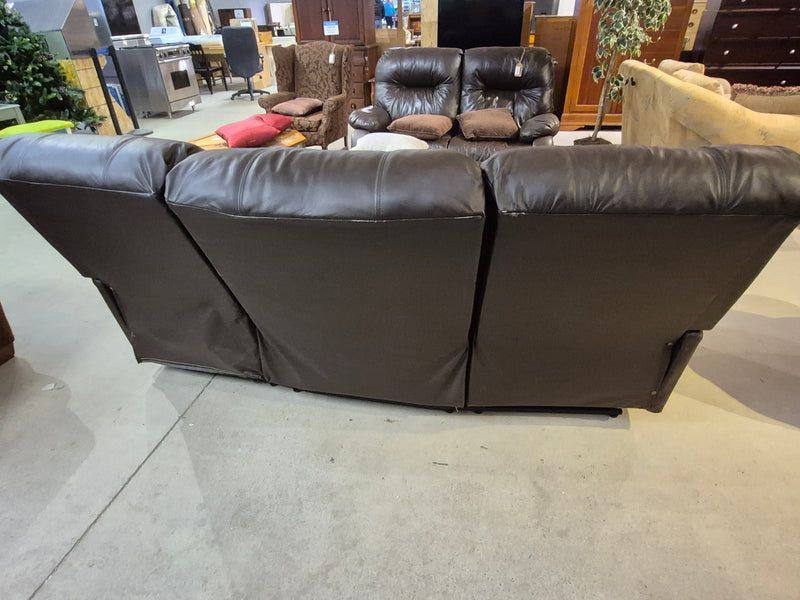 Brown Leather Reclining Sofa - - 1 side only reclines