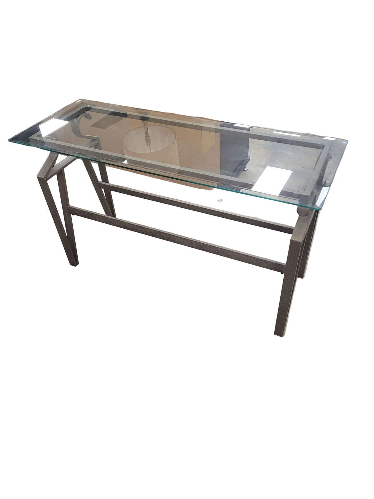 Glass Top Console Table With Brushed Metal Base