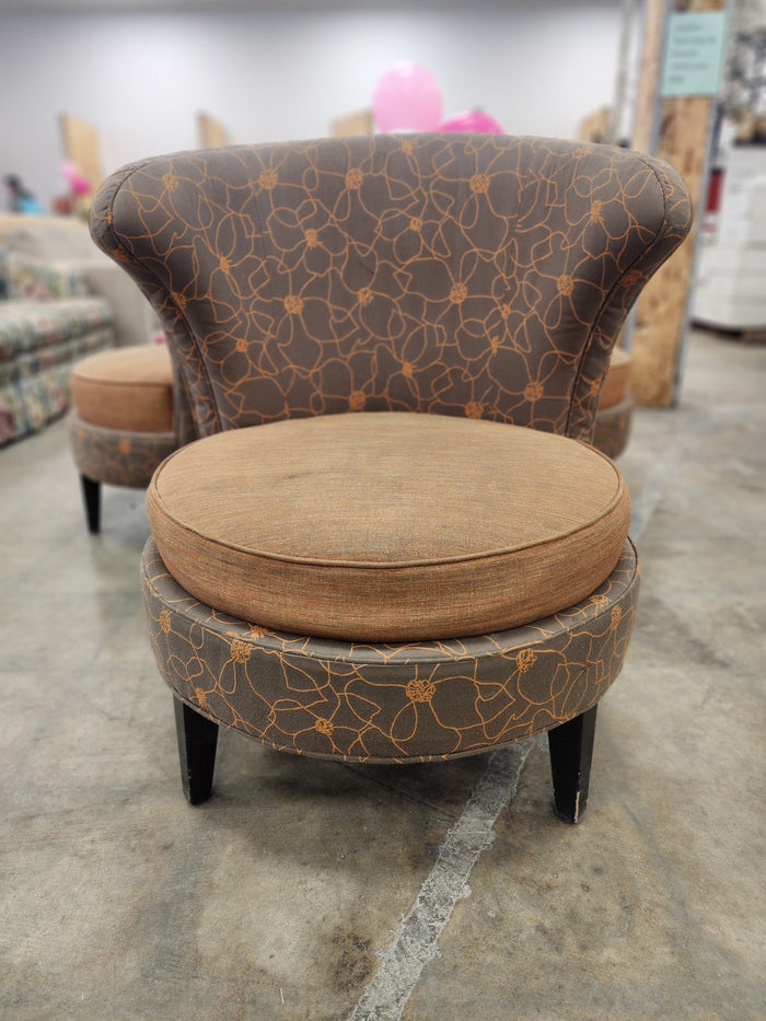 Grey & Orange Floral Upholstered Chair