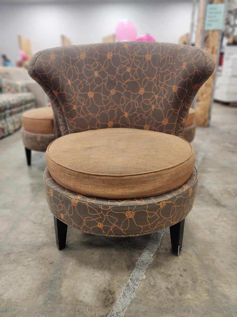 Grey & Orange Floral Upholstered Chair