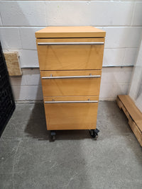 Light Wood 3-Drawer Mobile Filing Cabinet