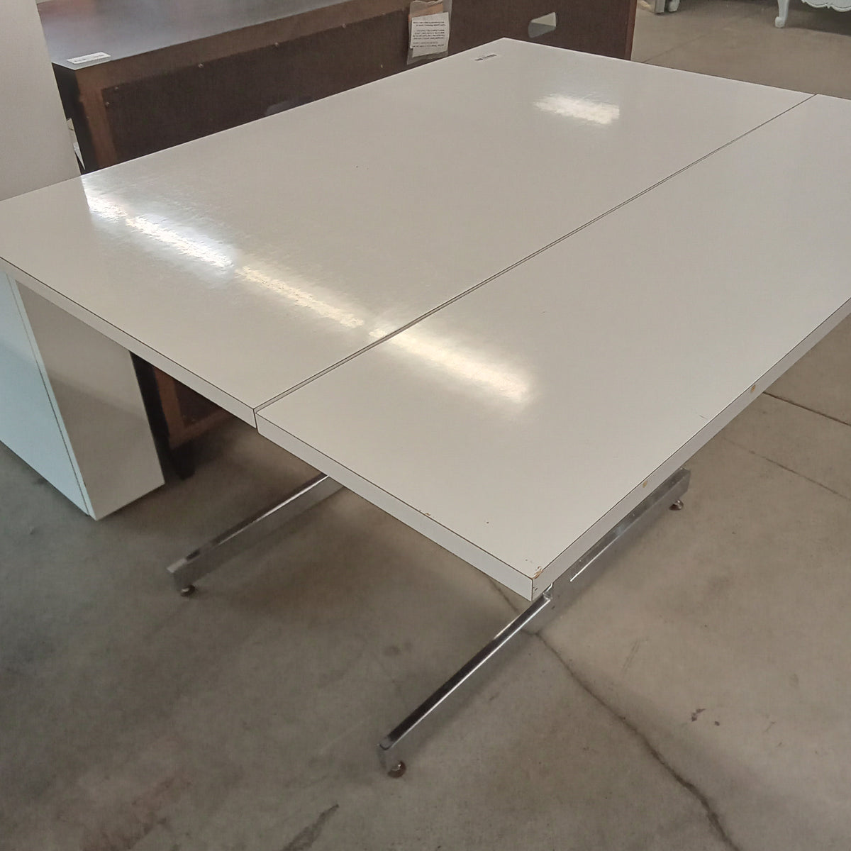 42.5"W White Drop Leaf Table with Storage