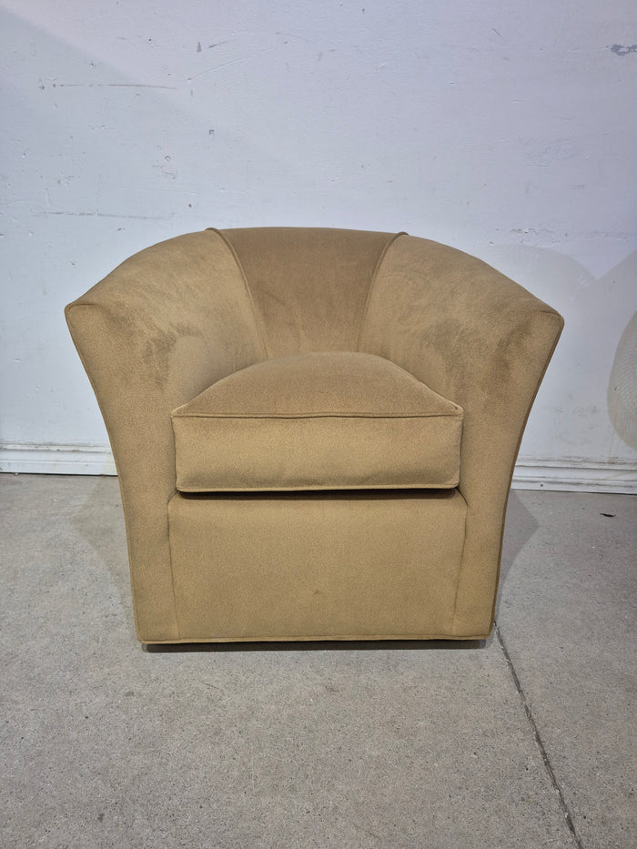 Custom Tan-Gold Velvet Swivel Club Chair