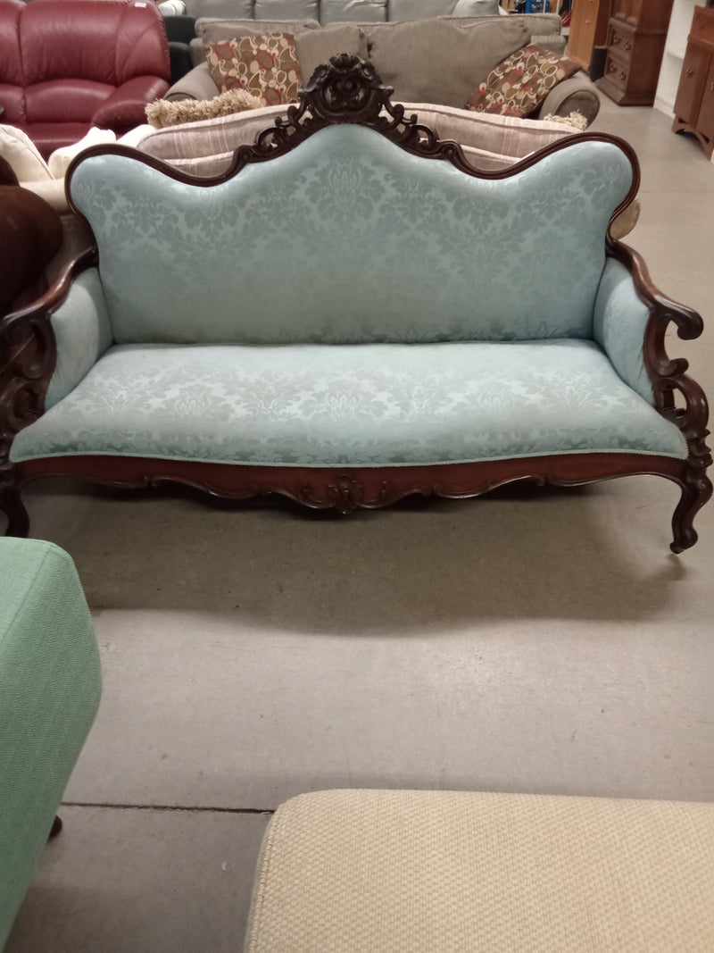 68"W Blue Fabric French Provincial Sofa