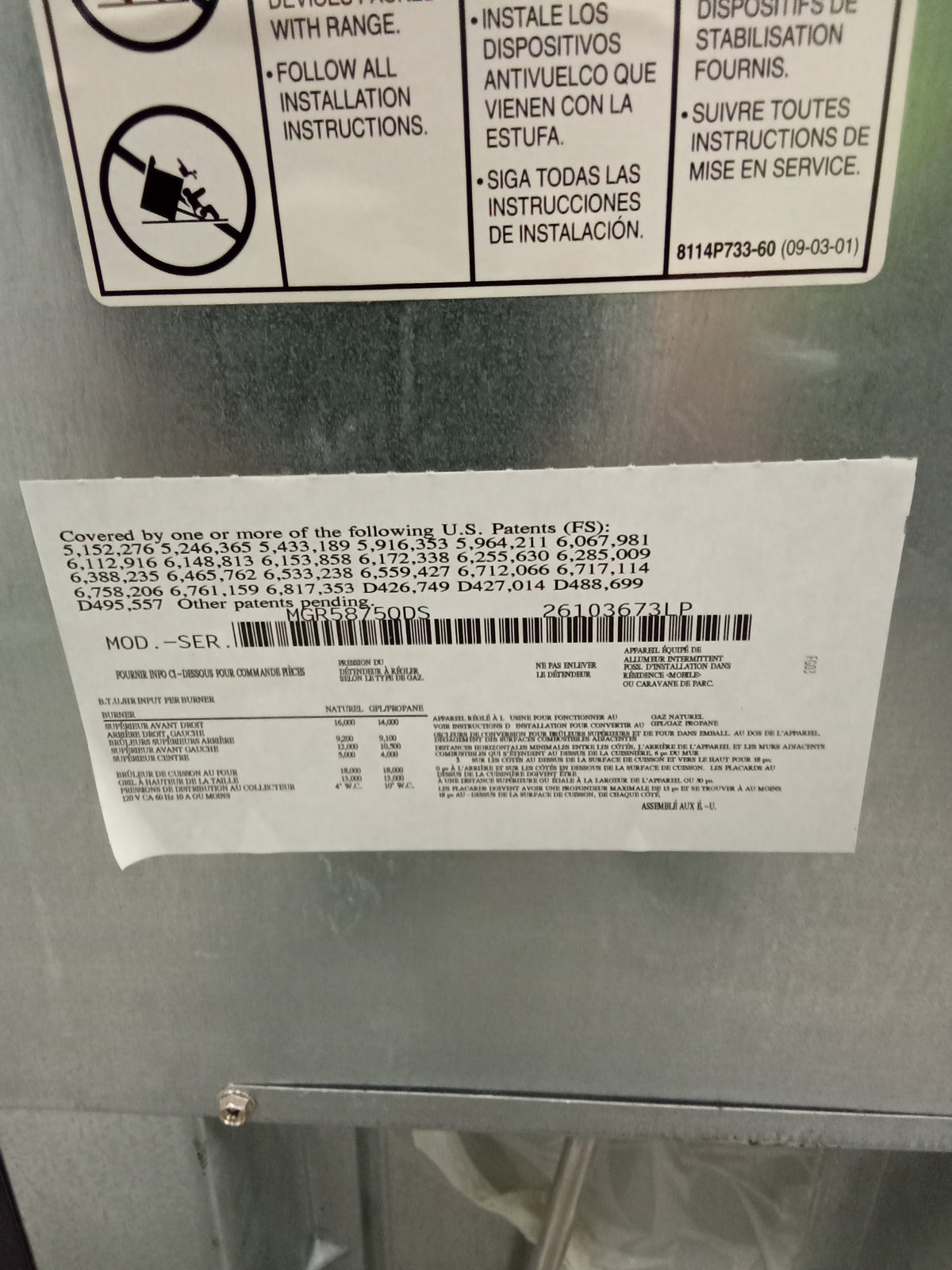 30"W 5-Burner Gas Stove in Black and Stainless Steel