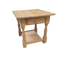 Solid Oak End Table W/ Brass Knob