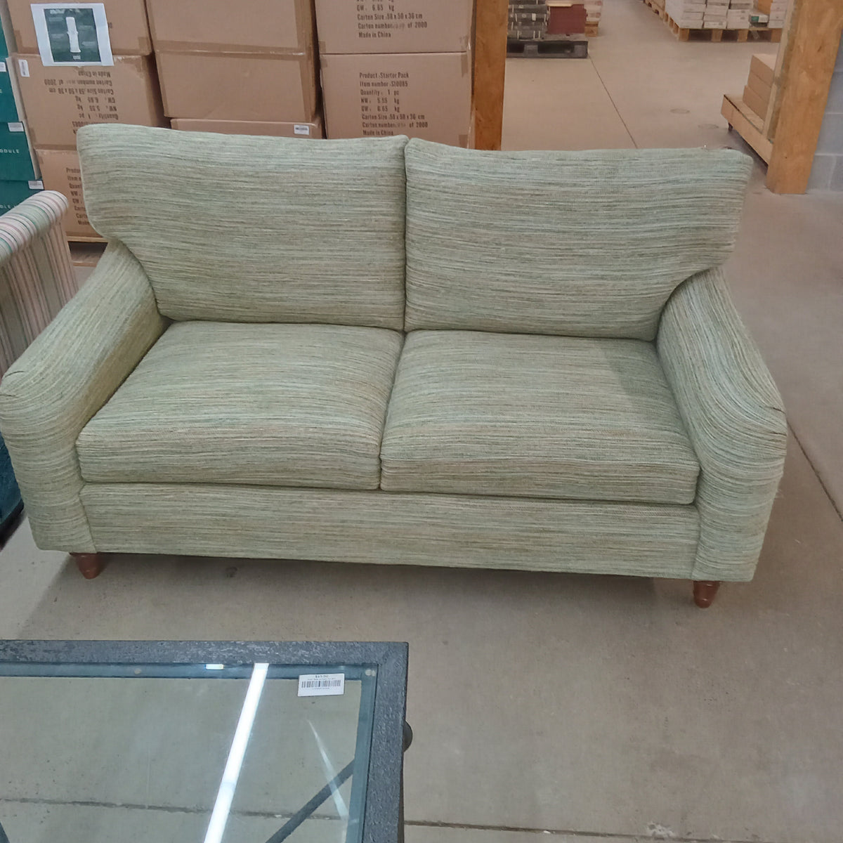 63"W Love Seat in Pin Stiped Fabric