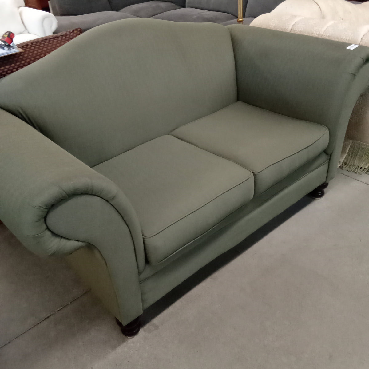 69"W Green Fabric Love Seat