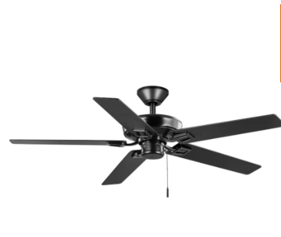 52-inch Indoor Matte Black Ceiling Fan with Reversible Blades