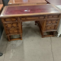 54"W Double Pedestal Desk with Burgundy Leather Inlay