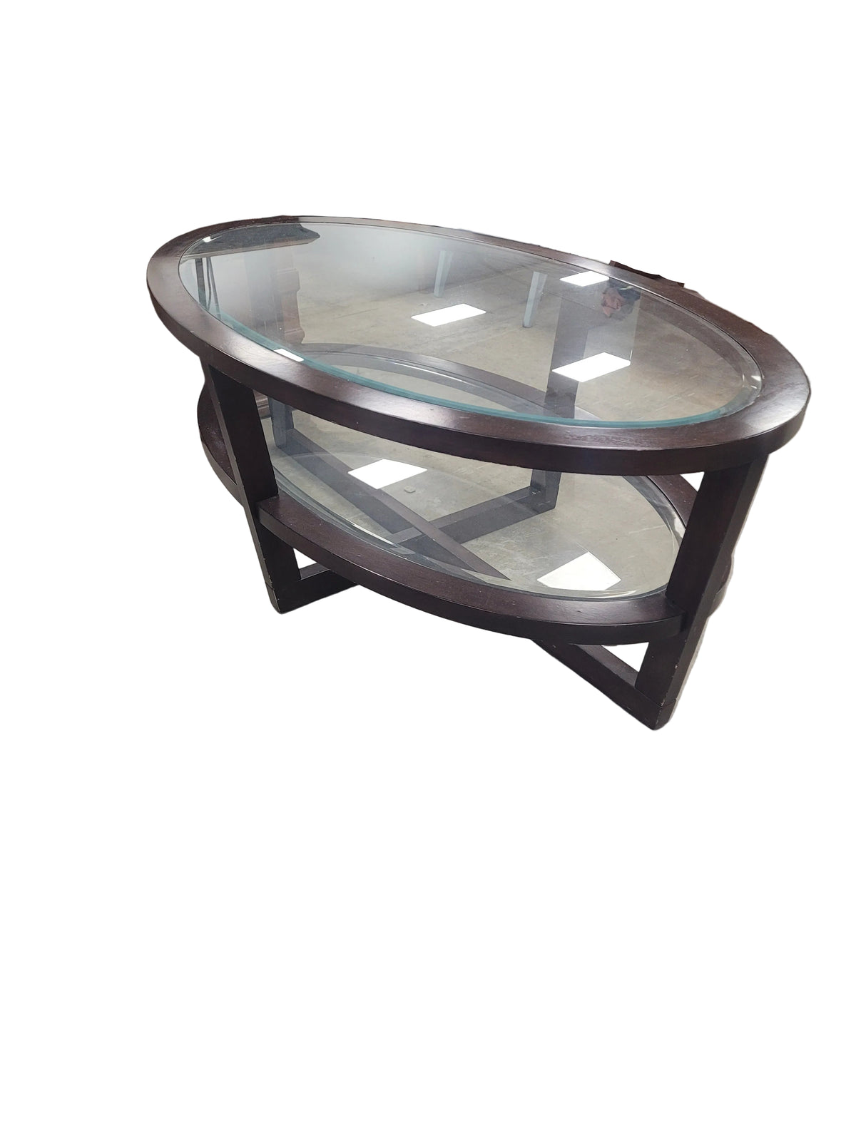 Oval Glass Top Coffee Table W/ Wood Frame