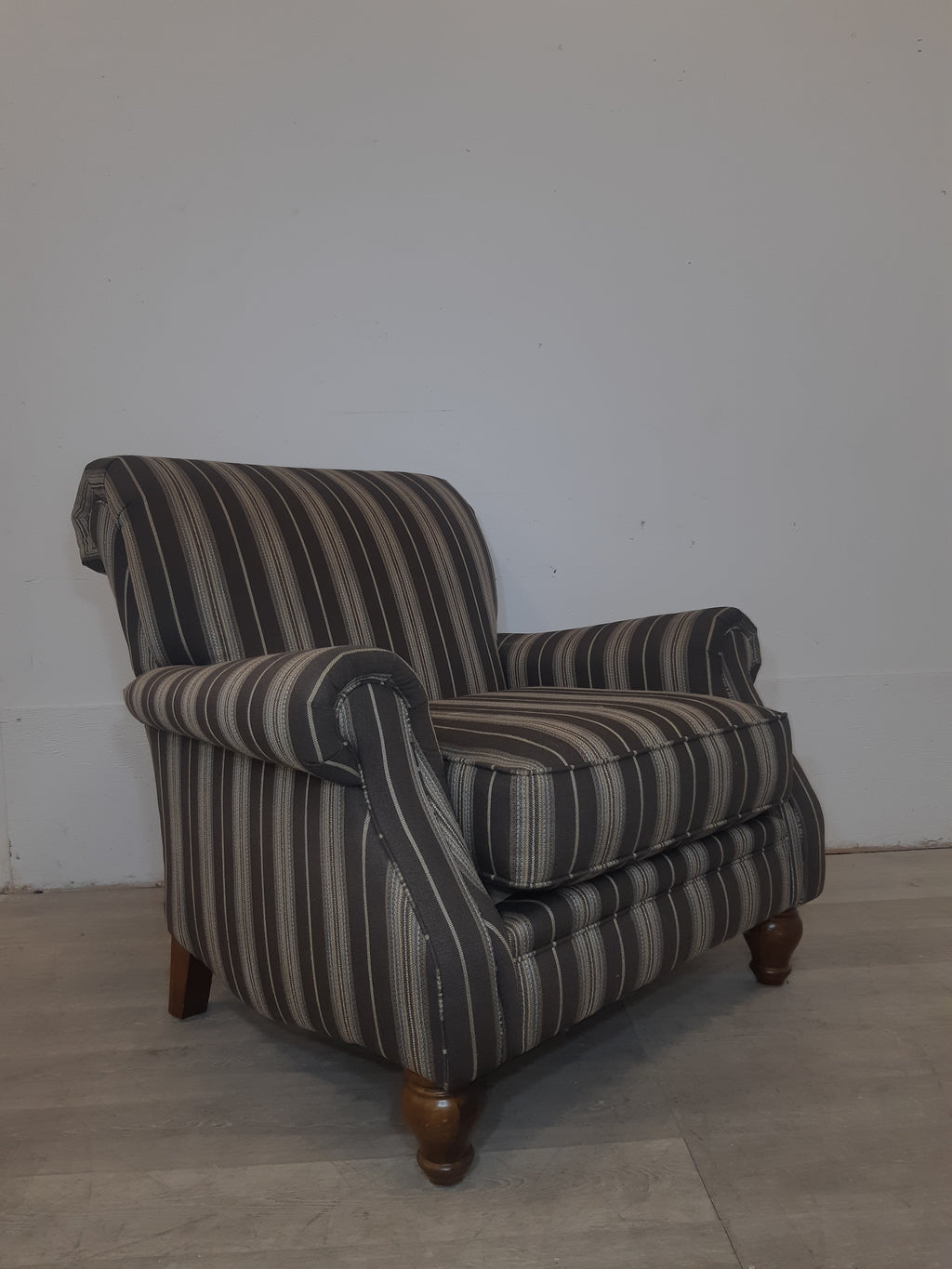 Brown and Beige Striped Arm Chair