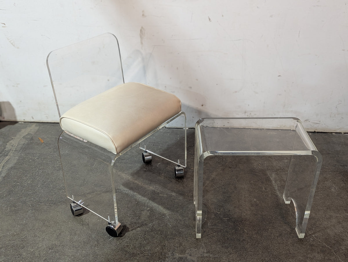 Lucite Vanity Chair and Stool Set