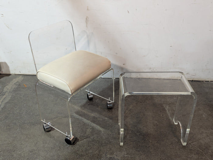 Lucite Vanity Chair and Stool Set