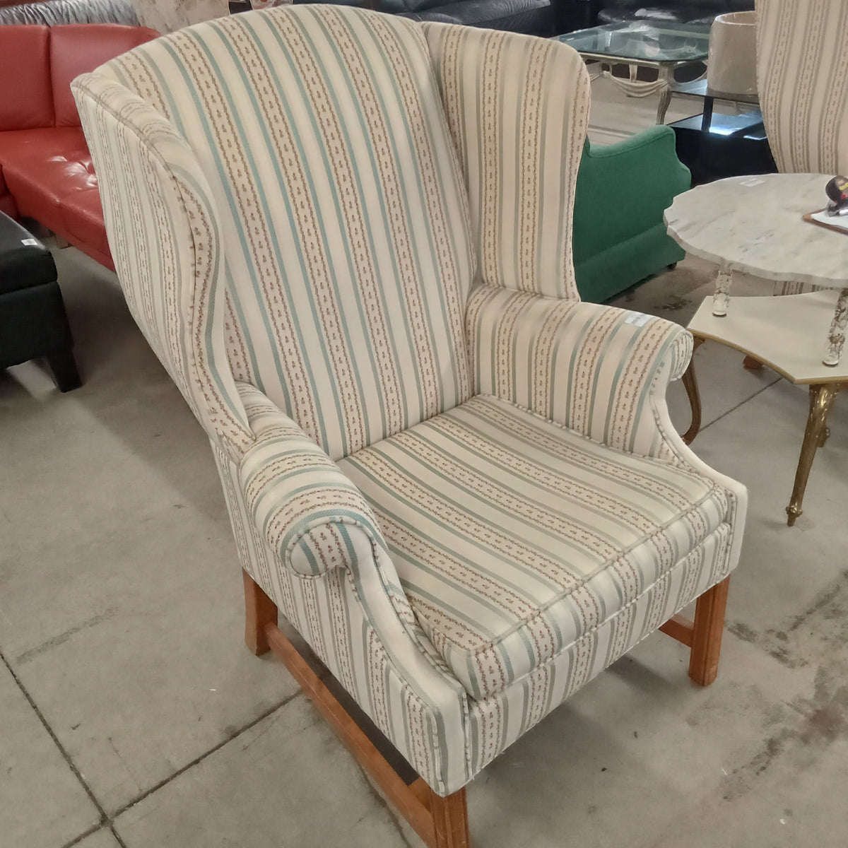 32"W Wing Back Chair in Striped Fabric