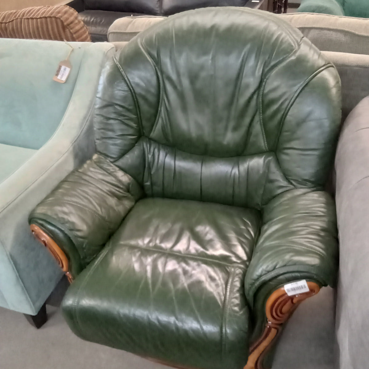 37"W Armchair in Green Faux Leather