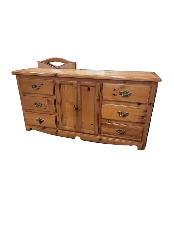 Light-Finished Pine Dresser W/ Mirror
