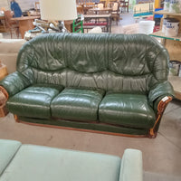 80"W 3-Seat Sofa in Green Faux Leather