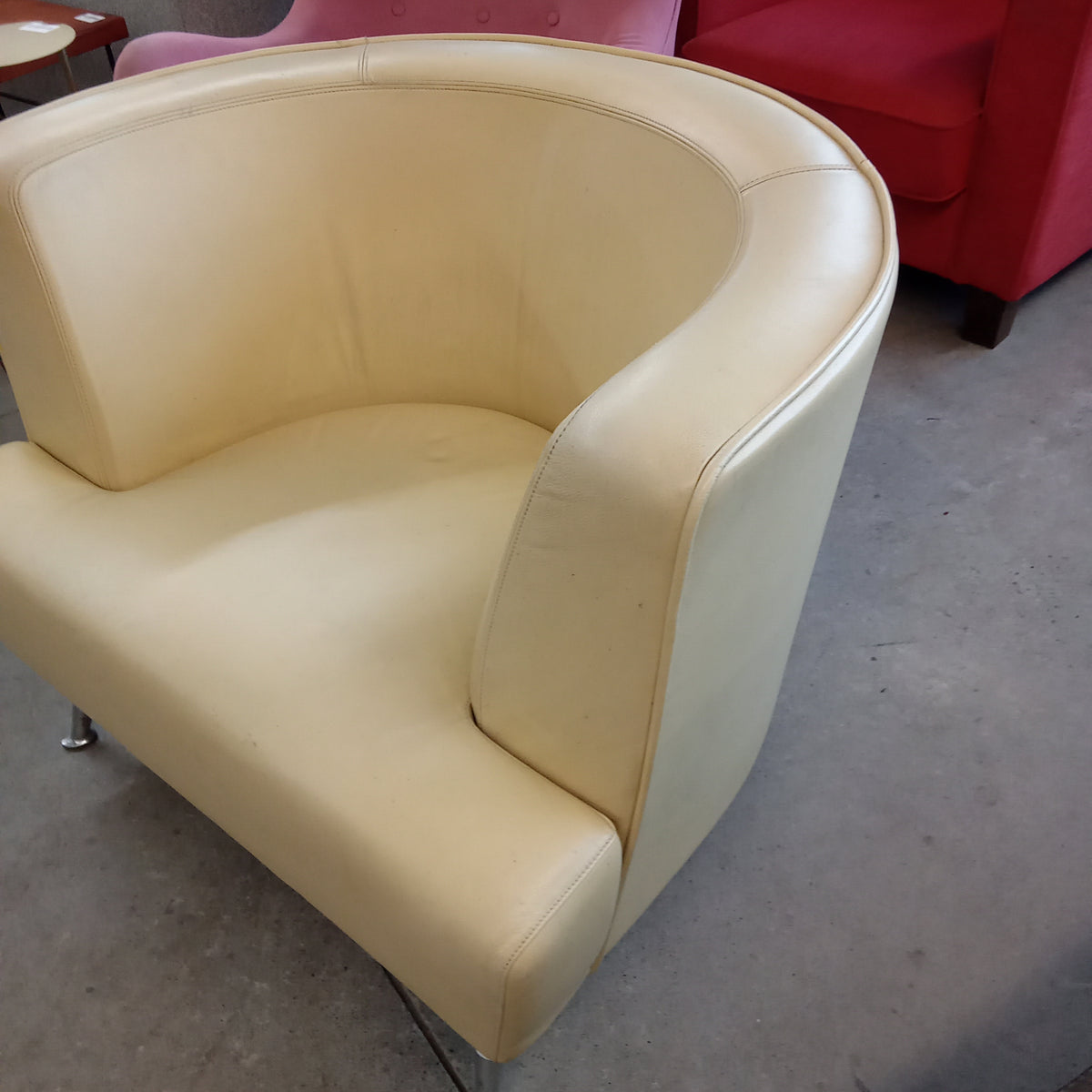 37"W Yellow Faux Leather Armchair