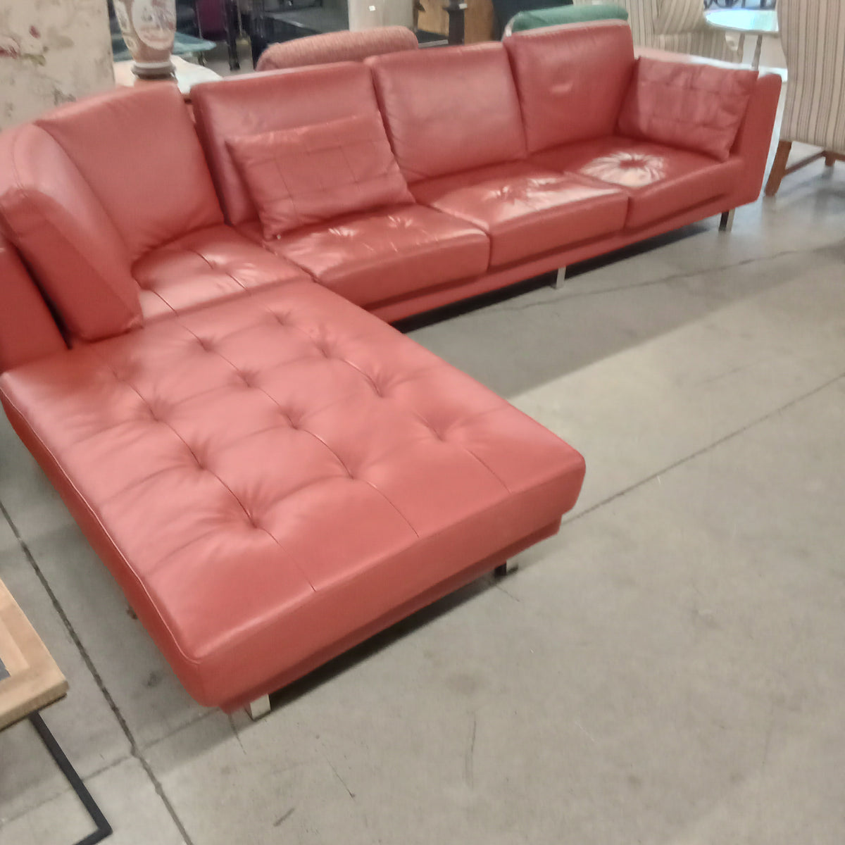 120"W 3-Piece Sectional Sofa in Red Leather