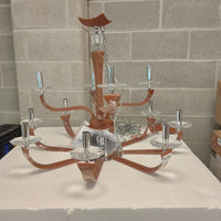 31"Diameter 12 Light Chrome and Brown Leather Chandelier
