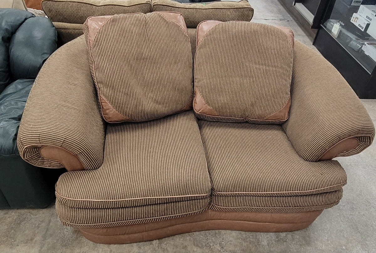 Striped Loveseat With Leather Piping