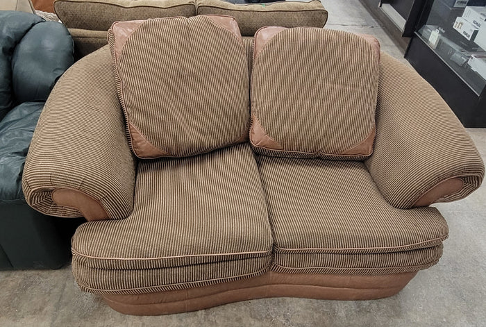 Striped Loveseat With Leather Piping