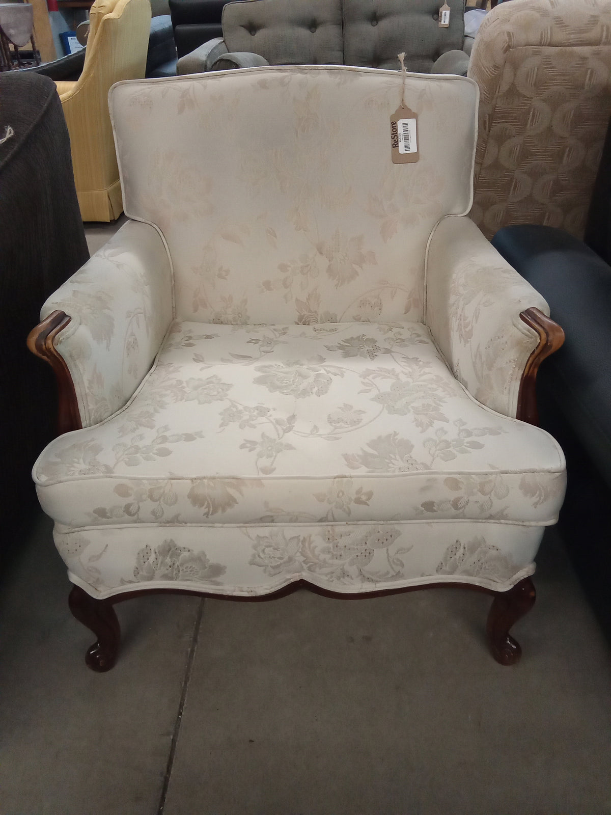 27.5"W Beige Floral Armchair