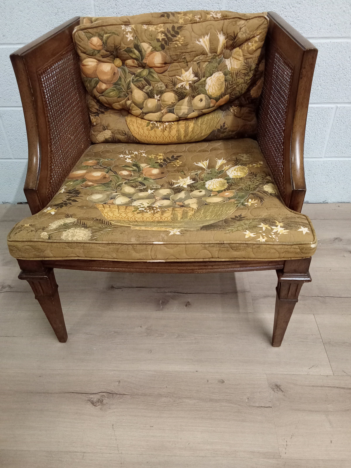 24"W Rattan Armchair in Fruit Themed Fabric