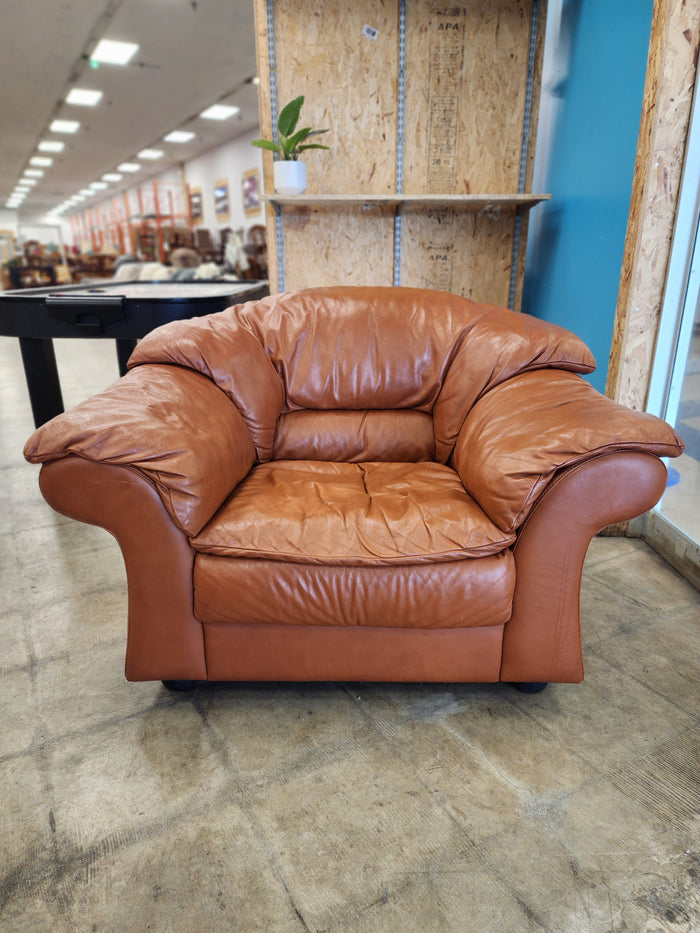 Plush Cognac Faux Leather Armchair