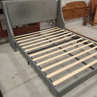 60"W Bed Frame with Gray Fabric Headboard - Queen