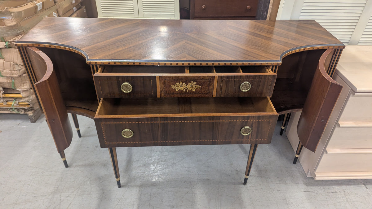 66"W Vintage Buffet w/ Golden Rose Inlays