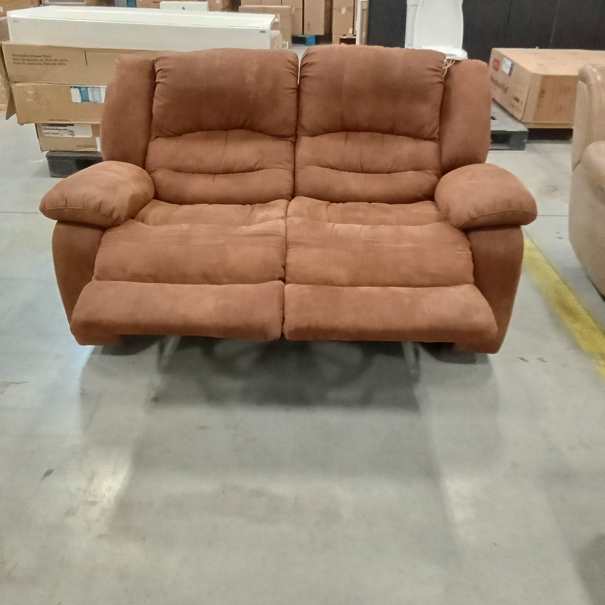 66"W Recliner Love Seat in Brown Faux Suede