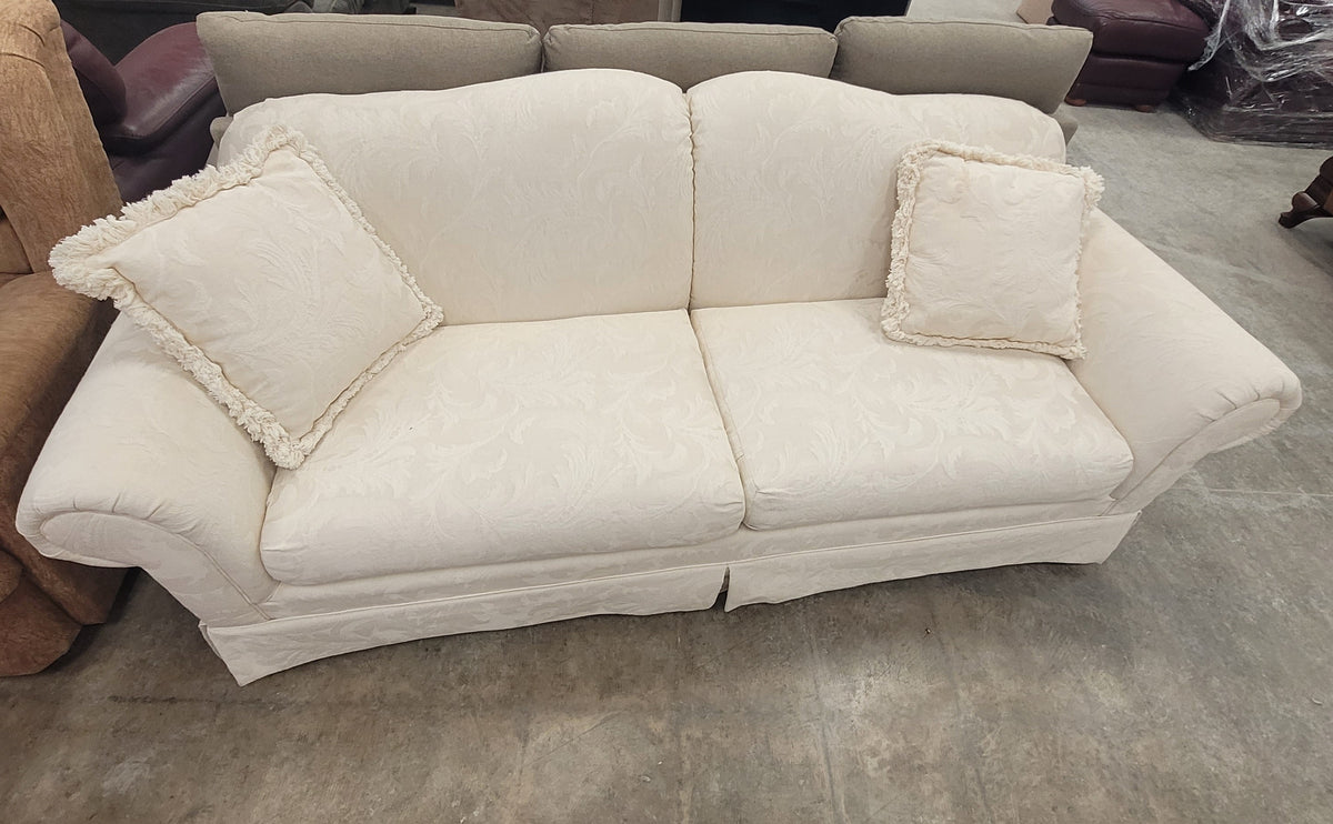 Off-White Sofa W/Floral Damask Pattern