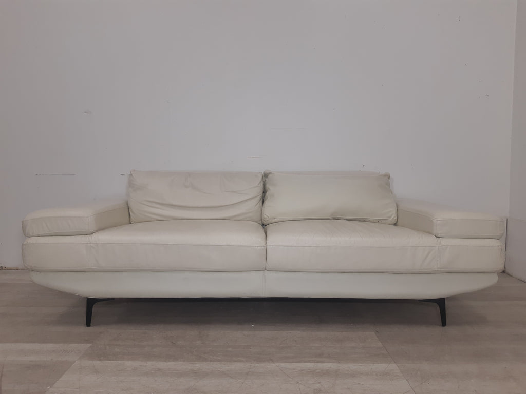 Cream Leather 3 Seat Sofa