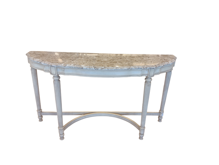 French Marble Top Demi Lune Console Table