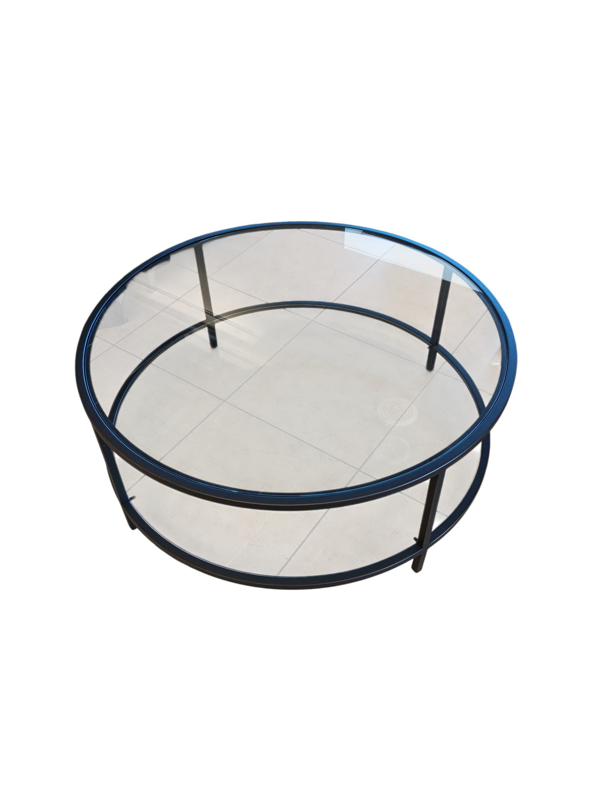 Round Glass & Black Metal 2-Tier Coffee Table